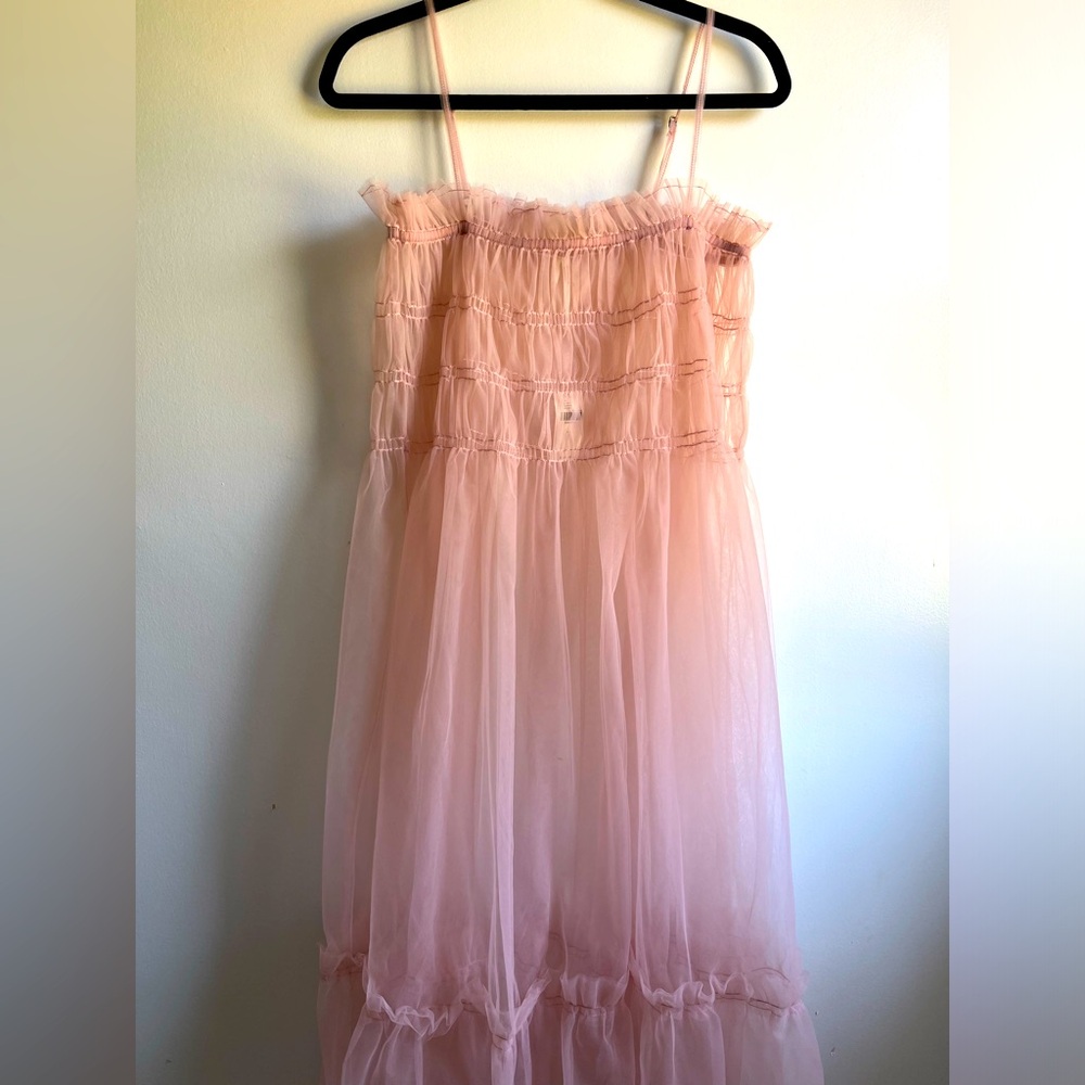 Anthropologie pink tulle sheer dress